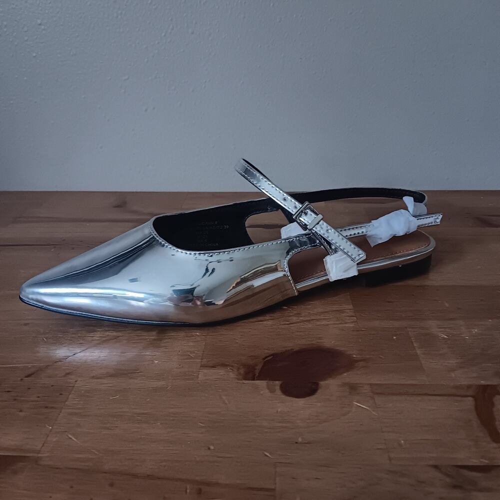 The Drop Silver TAMMIE Pointed Toe Slingback Flats US Size 8 NWT - Picture 3 of 10
